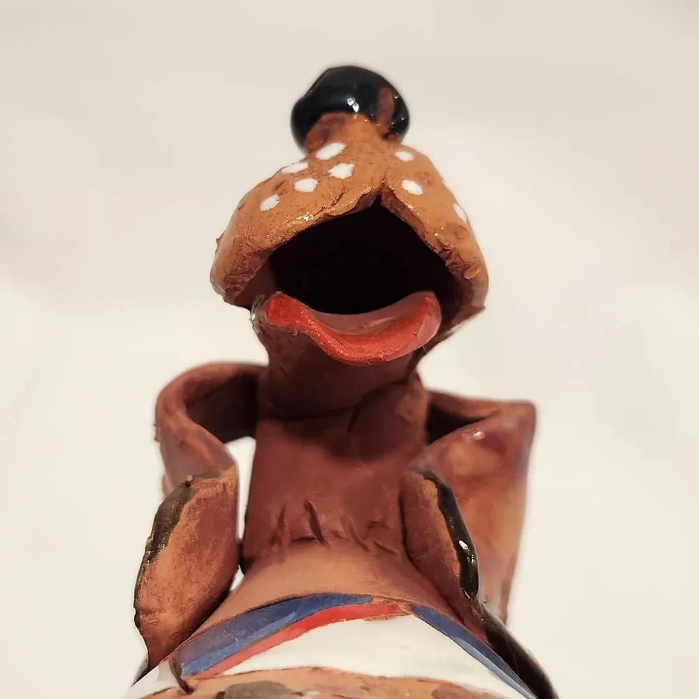 Handmade‎ Studio Pottery Dachshund Dog Bell Ornament Whimsical Folk Art Brown